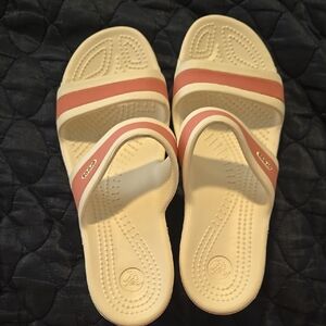 Crocs Women's Beige and Pink Slides
